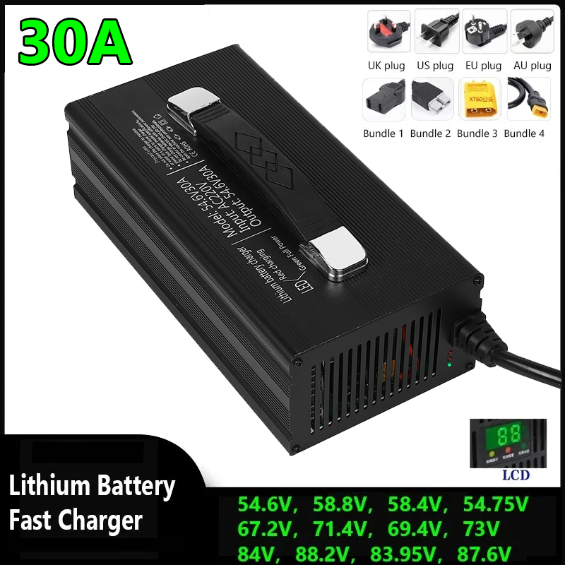 84V 20A Smart Charger - เครื่องชาร์จแบตเตอรี่ลิเธียมไอออนอัจฉริยะ 48V 60V 72V 30A สำหรับแบตเตอรี่ลิเธียม
